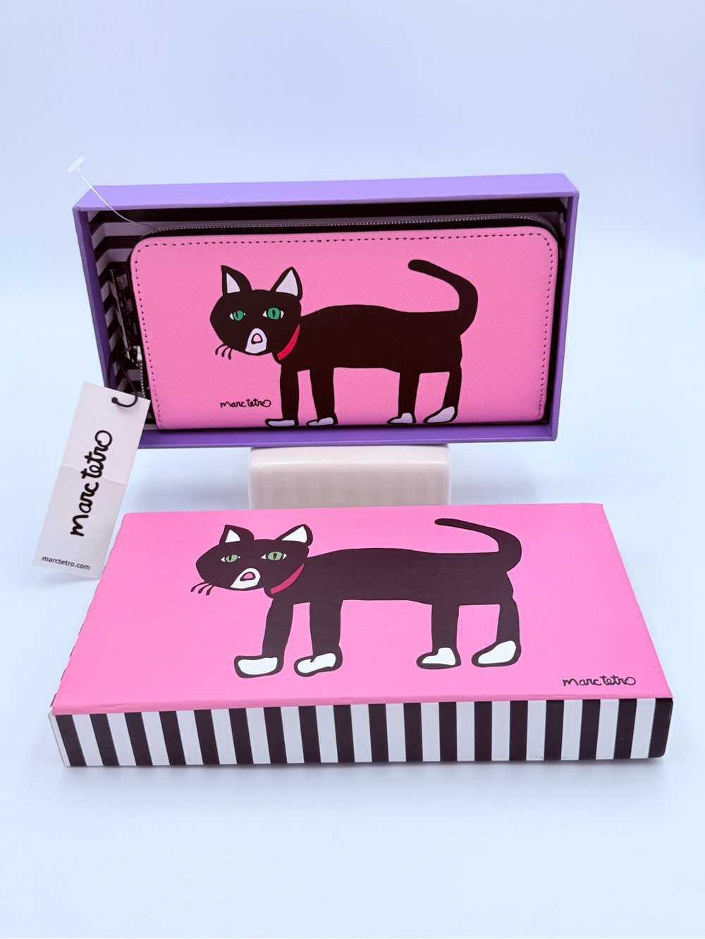 Marc Tetro Tuxedo Cat Zip Around Wallet - Pink NWT